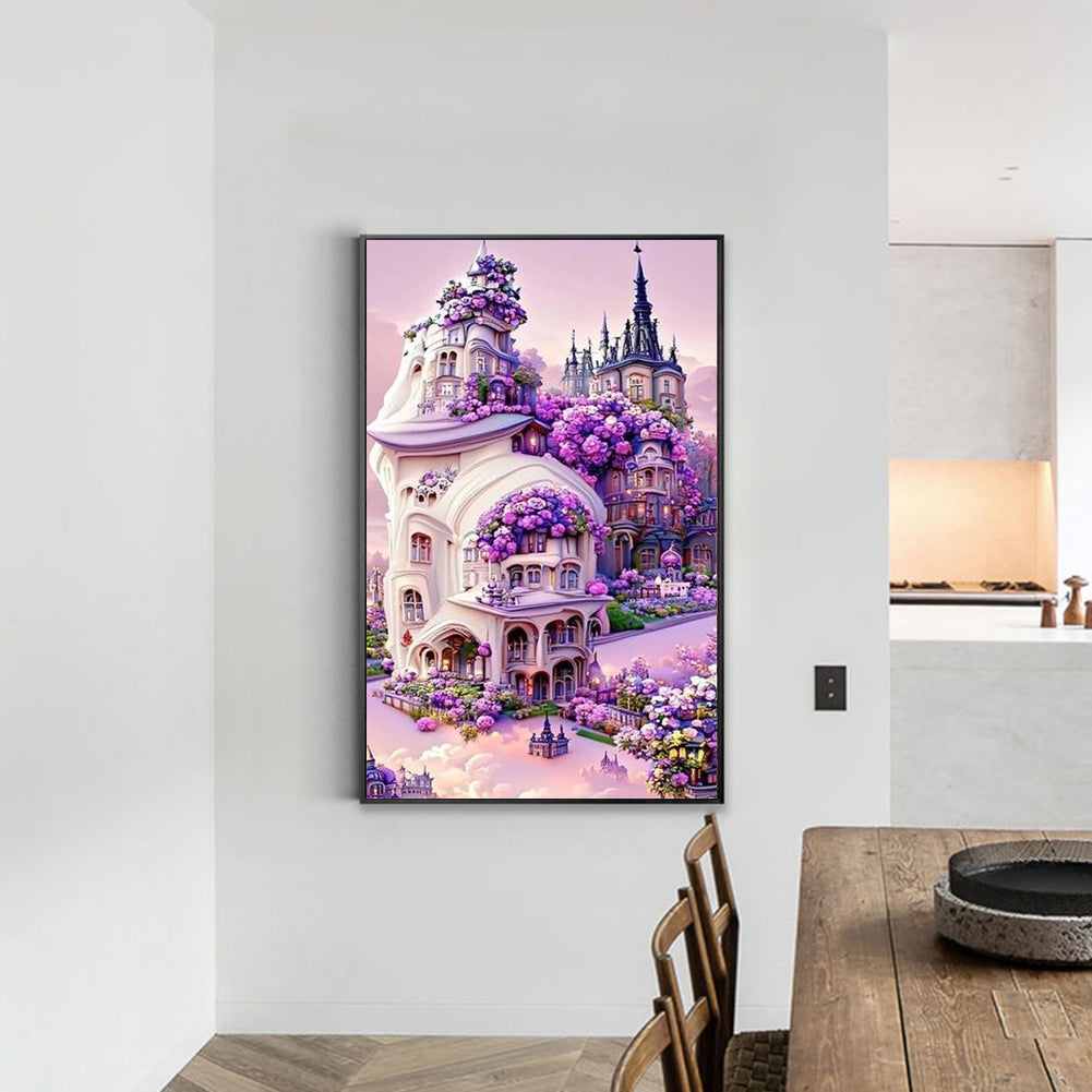 Fantasy Purple Flower Castle - Full Round Drill Diamond Painting 40*60CM