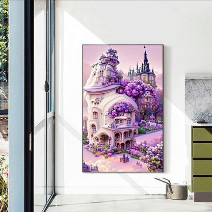 Fantasy Purple Flower Castle - Full Round Drill Diamond Painting 40*60CM