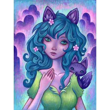 Cartoon Girl With Curly Hair - Full Round Drill Diamond Painting 30*40CM