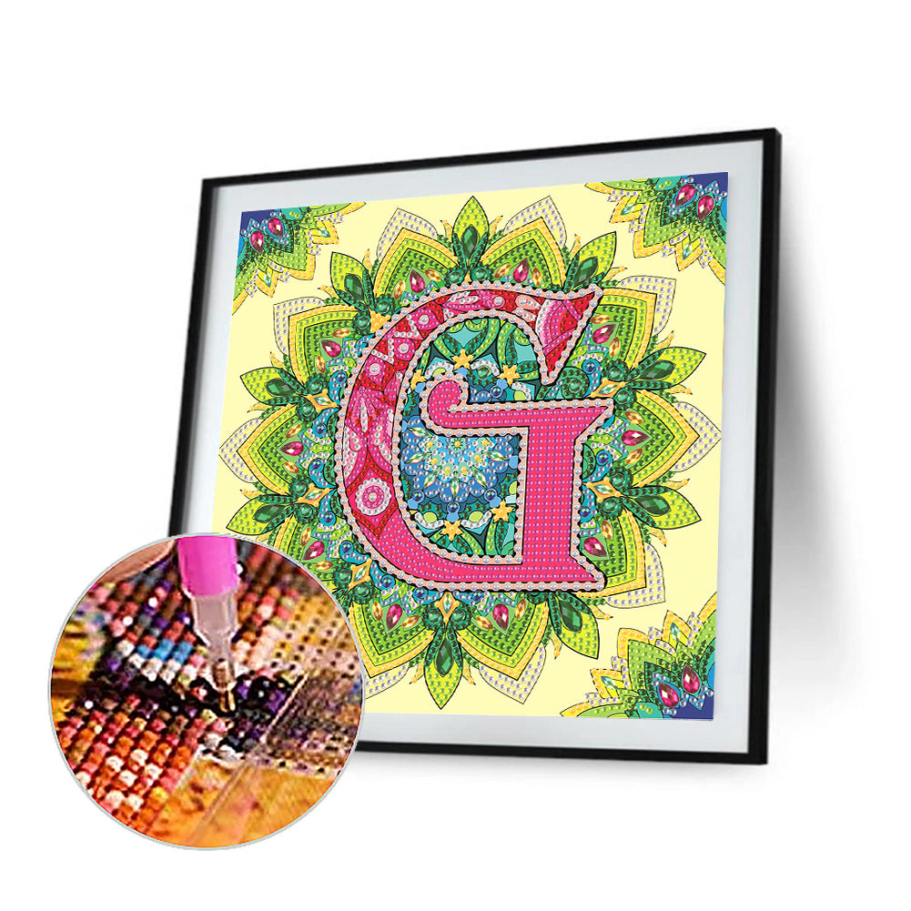 G Letter Mandala - Special Shaped Drill Diamond Painting 30*30CM