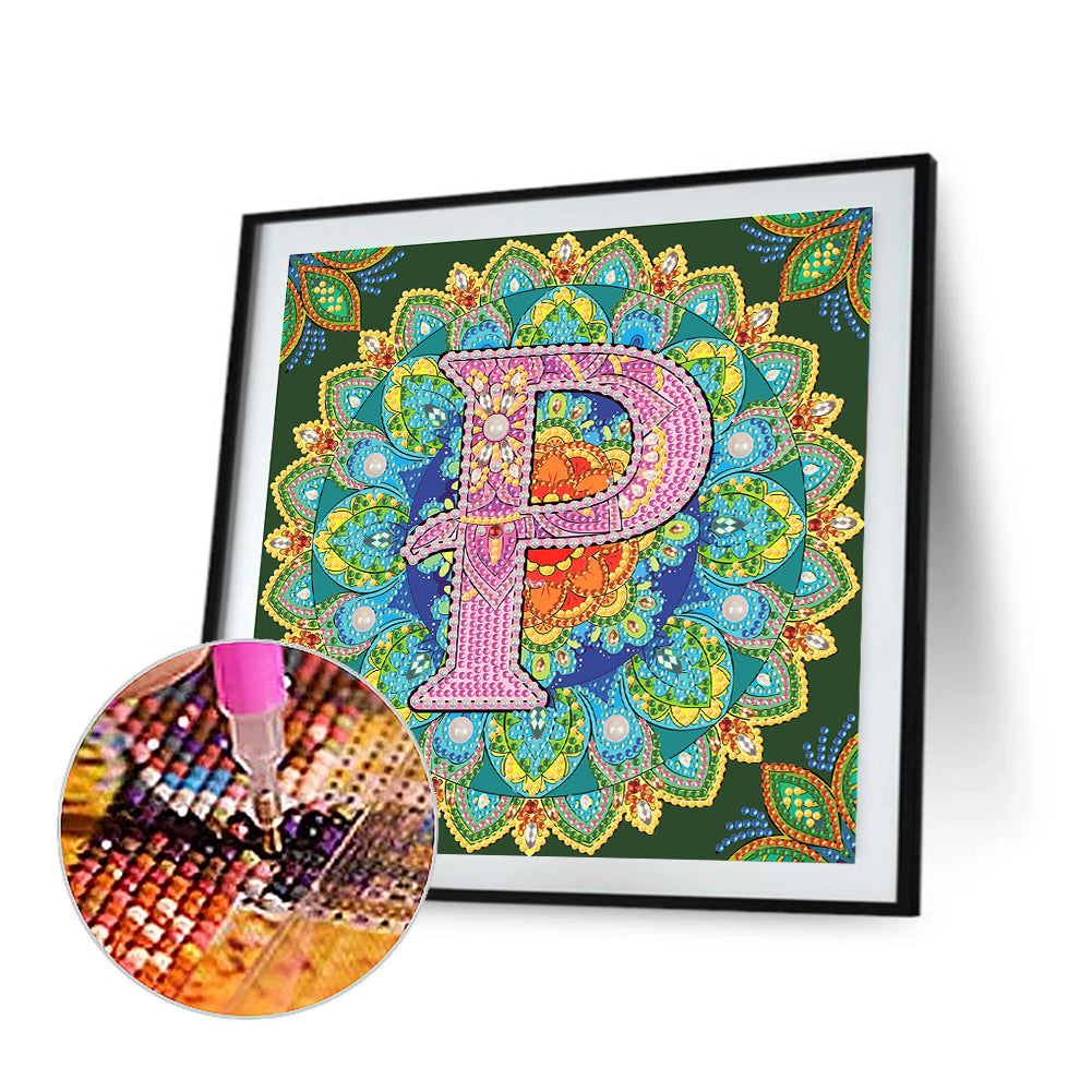 P Letter Mandala - Special Shaped Drill Diamond Painting 30*30CM