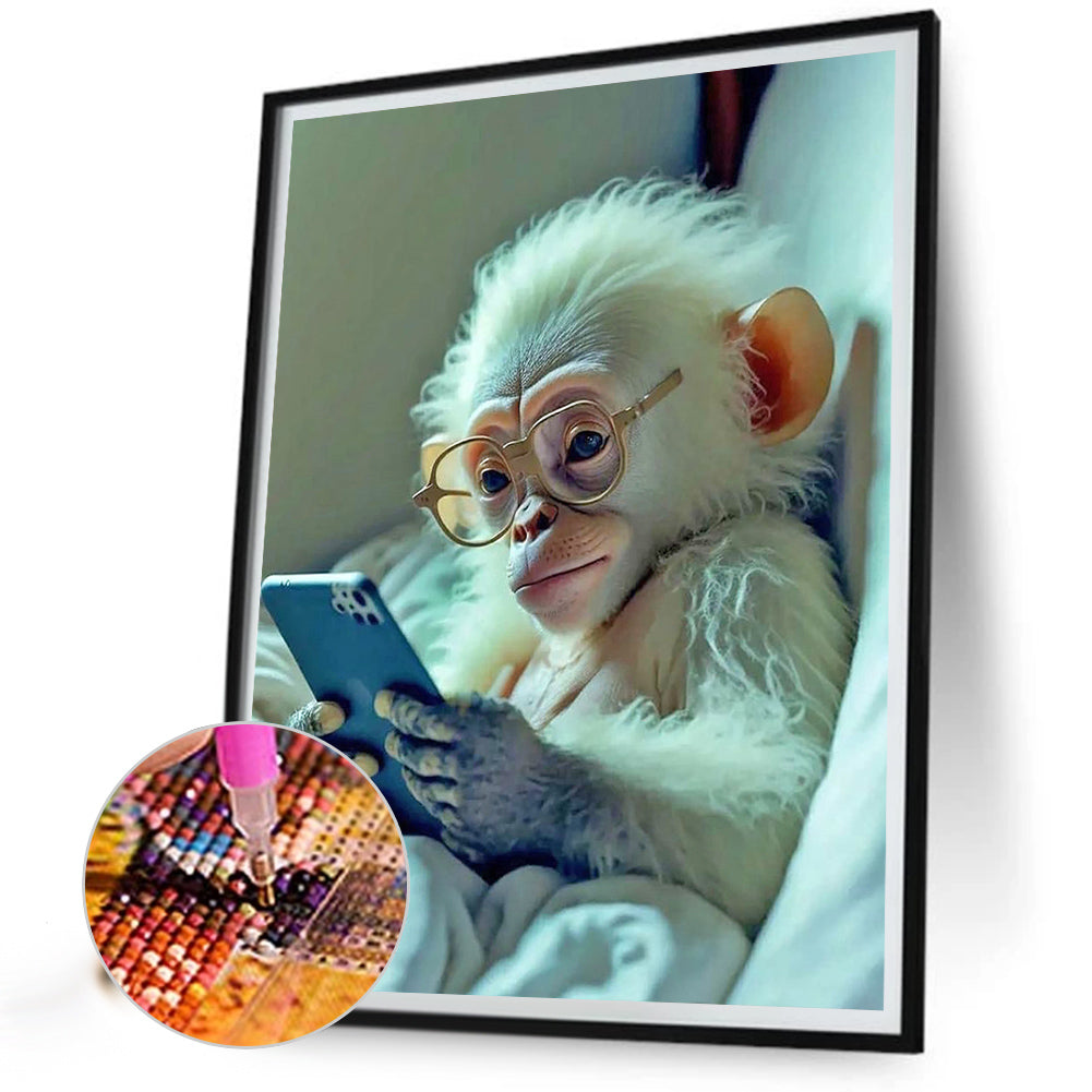 Monkey Lying On The Bed - Full Round Drill Diamond Painting 30*40CM