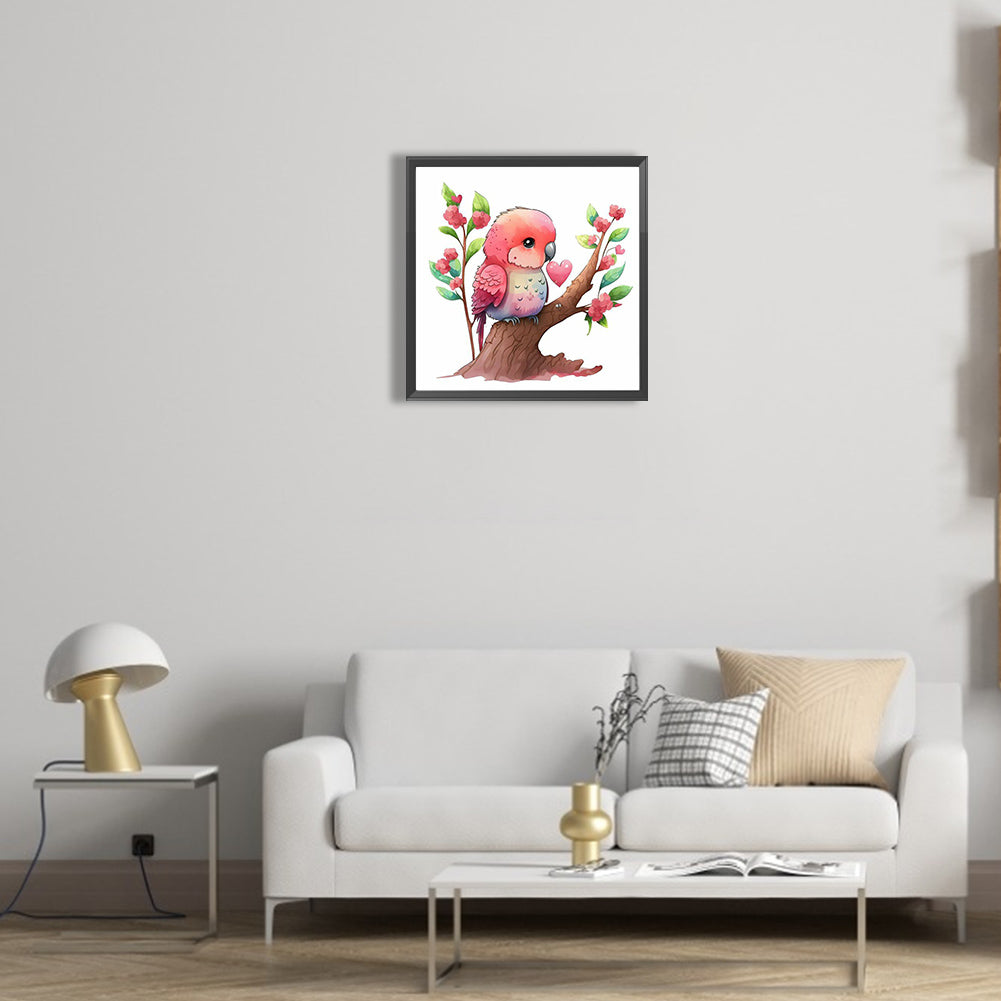 Pink Parrot - Full Round Drill Diamond Painting 30*30CM