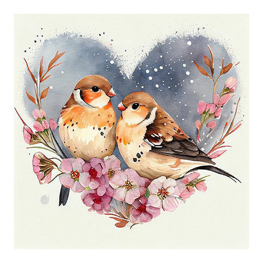Two Sparrows In The Heart Of Love - Full Round Drill Diamond Painting 30*30CM
