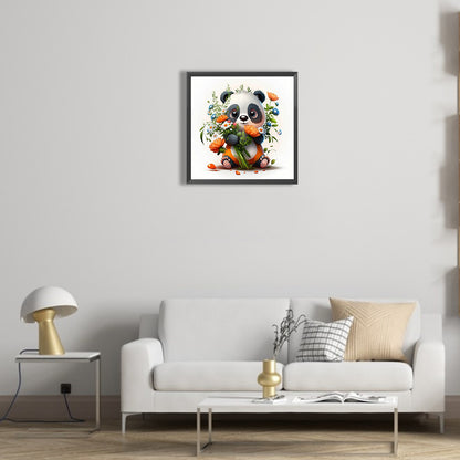 Panda Preparing For Flower Arrangement - Full Round Drill Diamond Painting 30*30CM