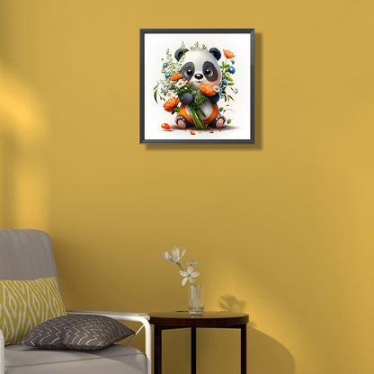 Panda Preparing For Flower Arrangement - Full Round Drill Diamond Painting 30*30CM