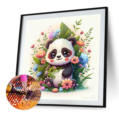 Panda In The Flowers - Full Round Drill Diamond Painting 30*30CM