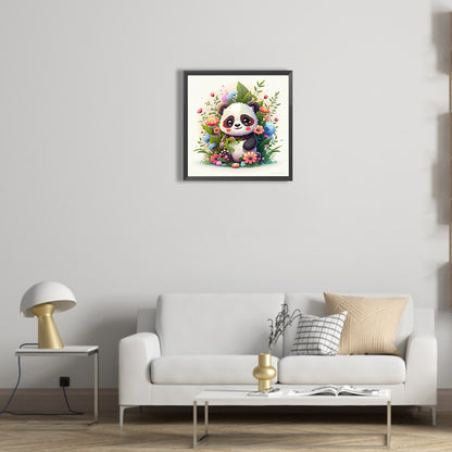 Panda In The Flowers - Full Round Drill Diamond Painting 30*30CM