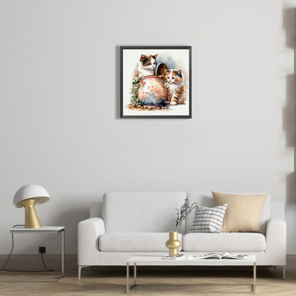 Two Kittens Digging Out A Jar - Full Round Drill Diamond Painting 30*30CM