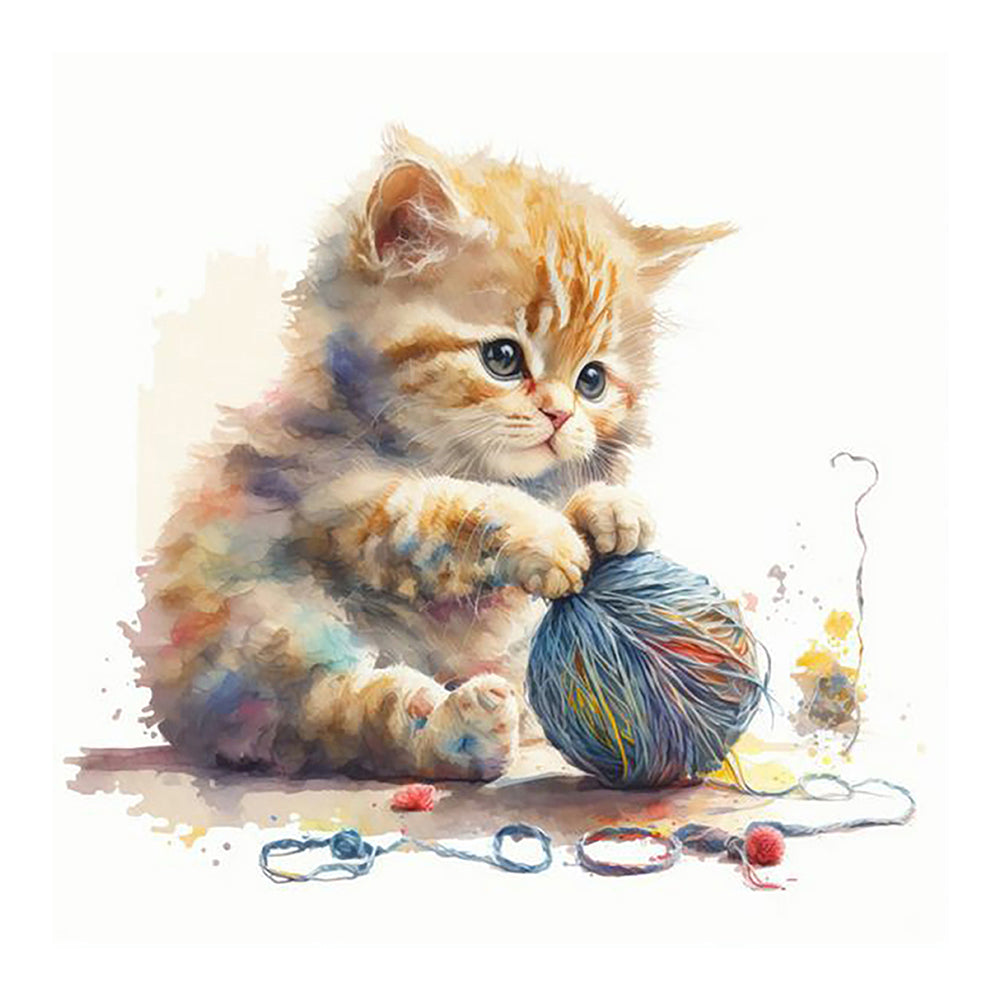 Kitten Playing With String Ball - Full Round Drill Diamond Painting 30*30CM