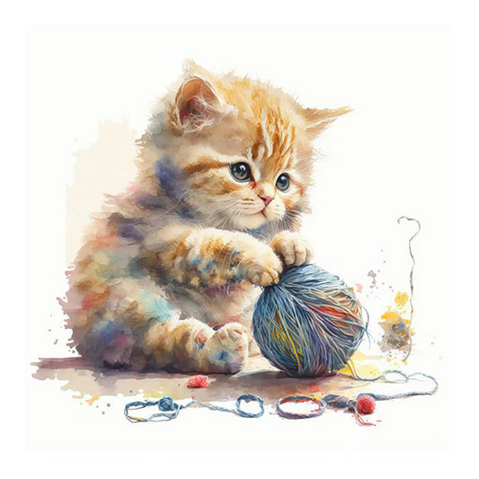 Kitten Playing With String Ball - Full Round Drill Diamond Painting 30*30CM