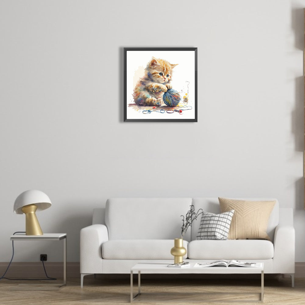 Kitten Playing With String Ball - Full Round Drill Diamond Painting 30*30CM