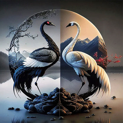 Crane Yin And Yang Diagram - Full Square Drill Diamond Painting 30*30CM