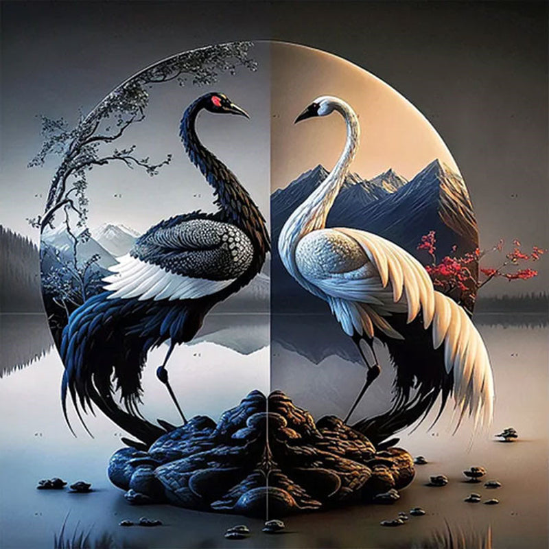 Crane Yin And Yang Diagram - Full Square Drill Diamond Painting 30*30CM