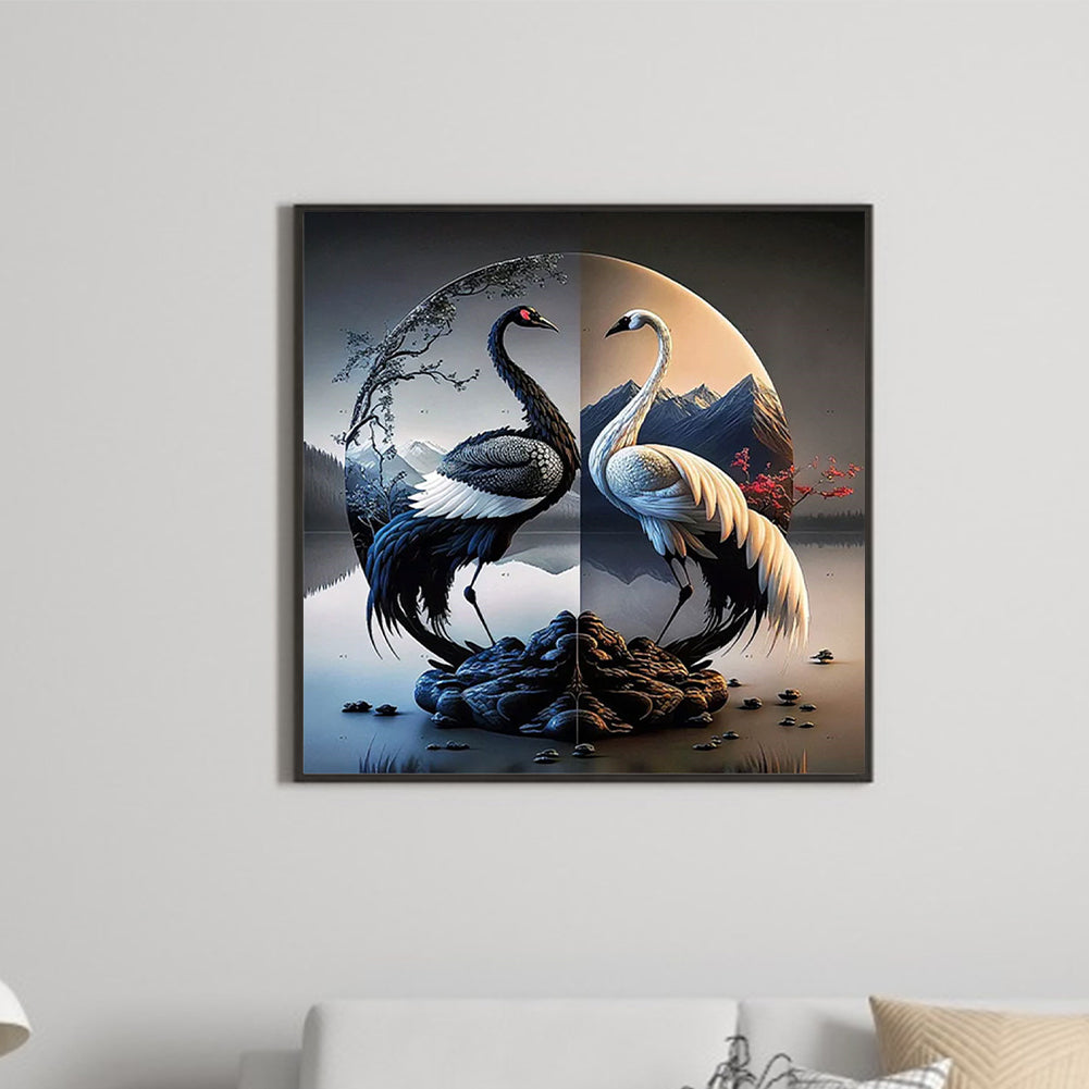 Crane Yin And Yang Diagram - Full Square Drill Diamond Painting 30*30CM
