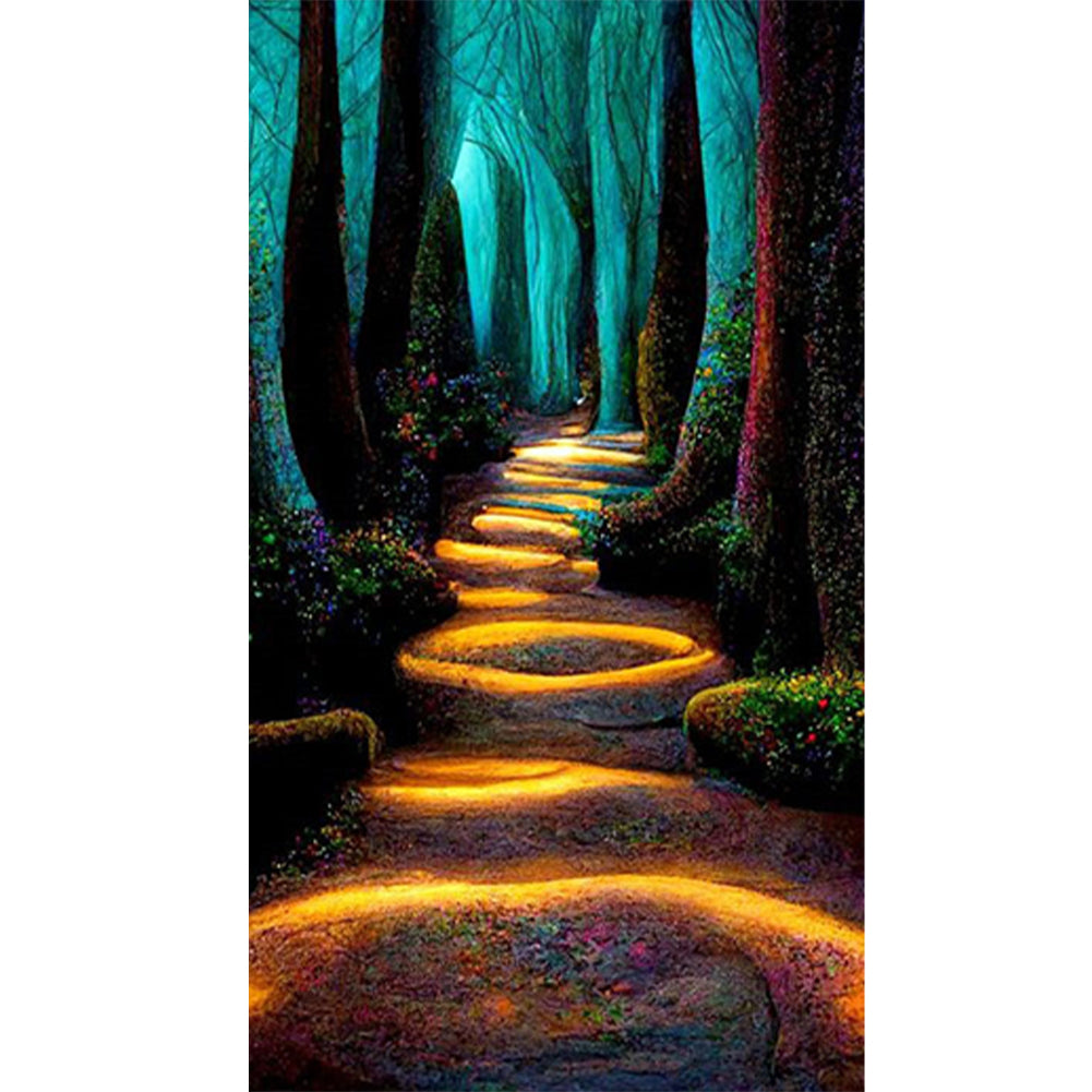 Night Light Path In The Forest - Full Square Drill Diamond Painting 40*70CM
