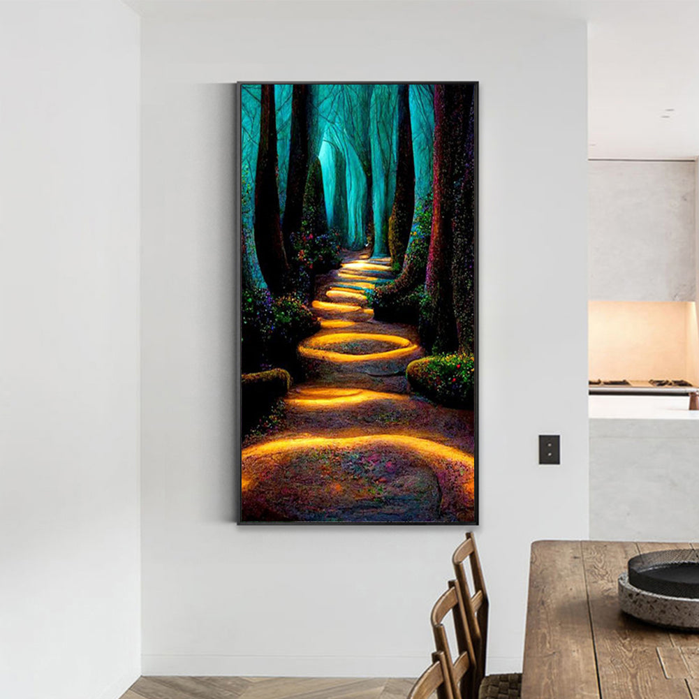 Night Light Path In The Forest - Full Square Drill Diamond Painting 40*70CM