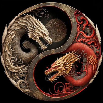 Yin And Yang Diagram Of Dragon Teng - Full Round Drill Diamond Painting 40*40CM