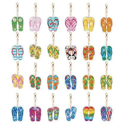 24pcs Diamond Painting Keychains Kit Single Sided DIY Slippers Hanging Ornament