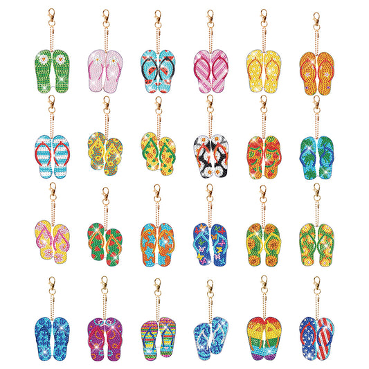 24pcs Diamond Painting Keychains Kit Single Sided DIY Slippers Hanging Ornament