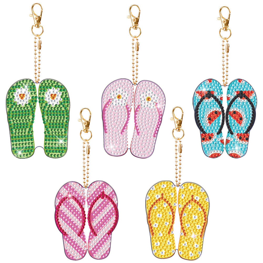 24pcs Diamond Painting Keychains Kit Single Sided DIY Slippers Hanging Ornament