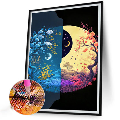 Yin And Yang Map Of Four Seasons In Mountains And Rivers - Full Round Drill Diamond Painting 30*40CM