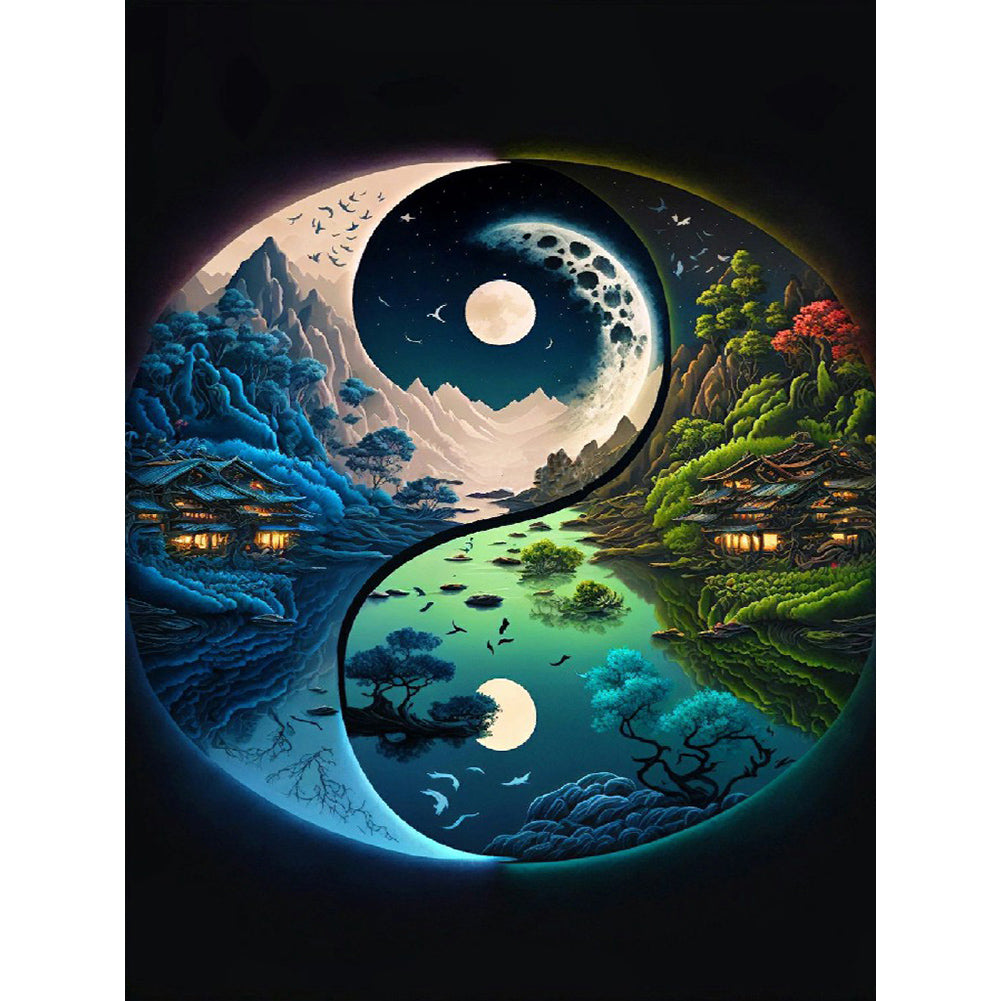 Yin And Yang Map Of Four Seasons In Mountains And Rivers - Full Round Drill Diamond Painting 30*40CM