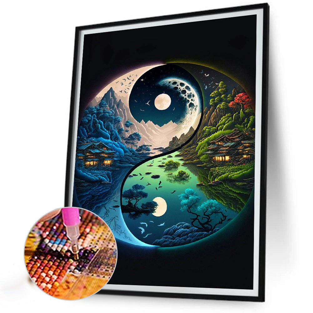 Yin And Yang Map Of Four Seasons In Mountains And Rivers - Full Round Drill Diamond Painting 30*40CM