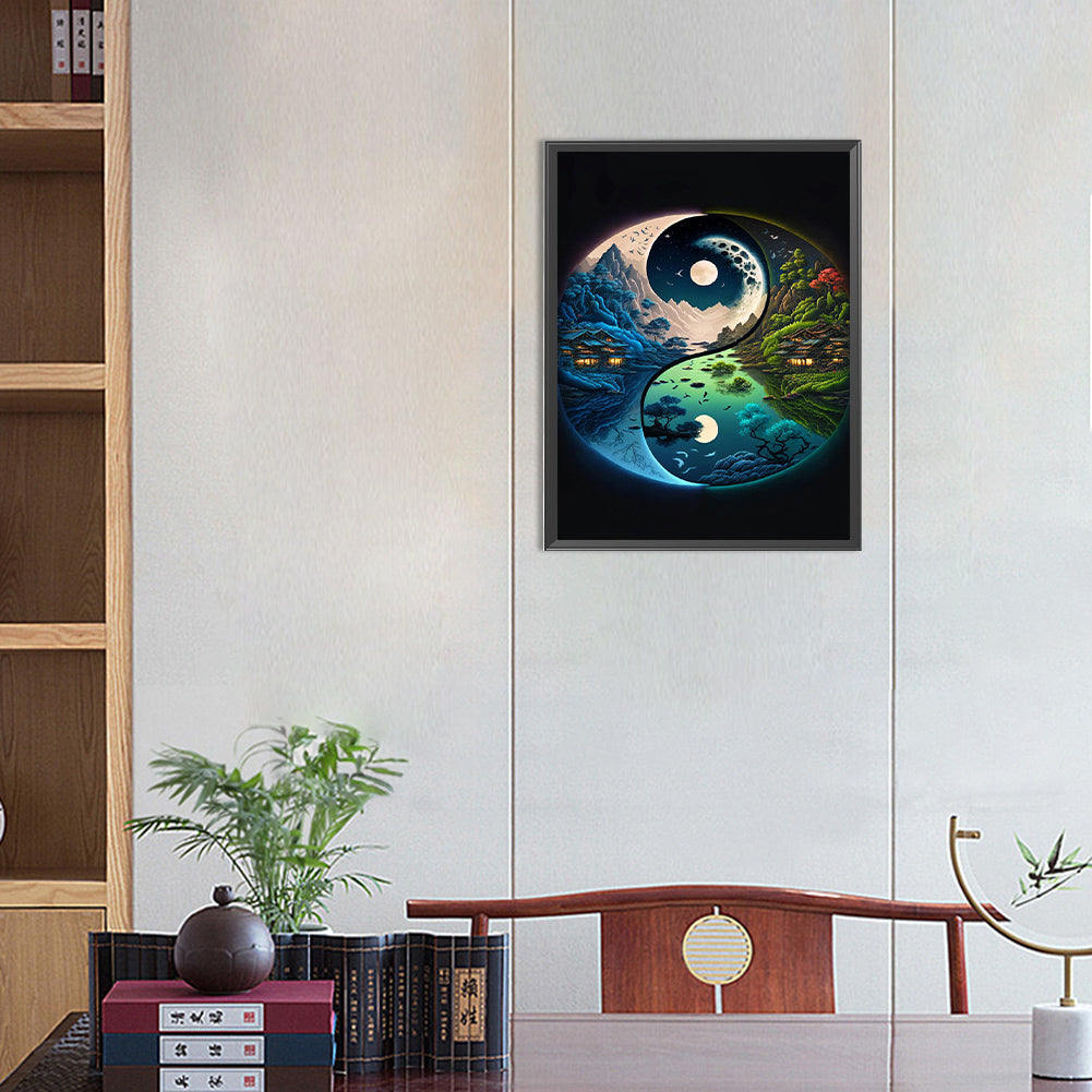 Yin And Yang Map Of Four Seasons In Mountains And Rivers - Full Round Drill Diamond Painting 30*40CM