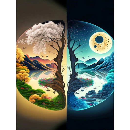 Yin And Yang Map Of Four Seasons In Mountains And Rivers - Full Round Drill Diamond Painting 30*40CM