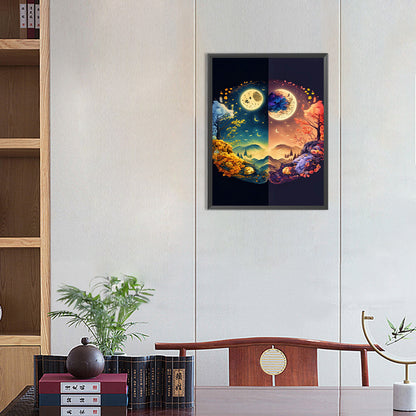 Yin And Yang Map Of Four Seasons In Mountains And Rivers - Full Round Drill Diamond Painting 30*40CM