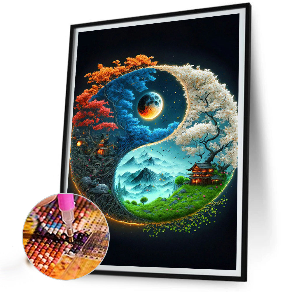 Yin And Yang Map Of Four Seasons In Mountains And Rivers - Full Round Drill Diamond Painting 30*40CM