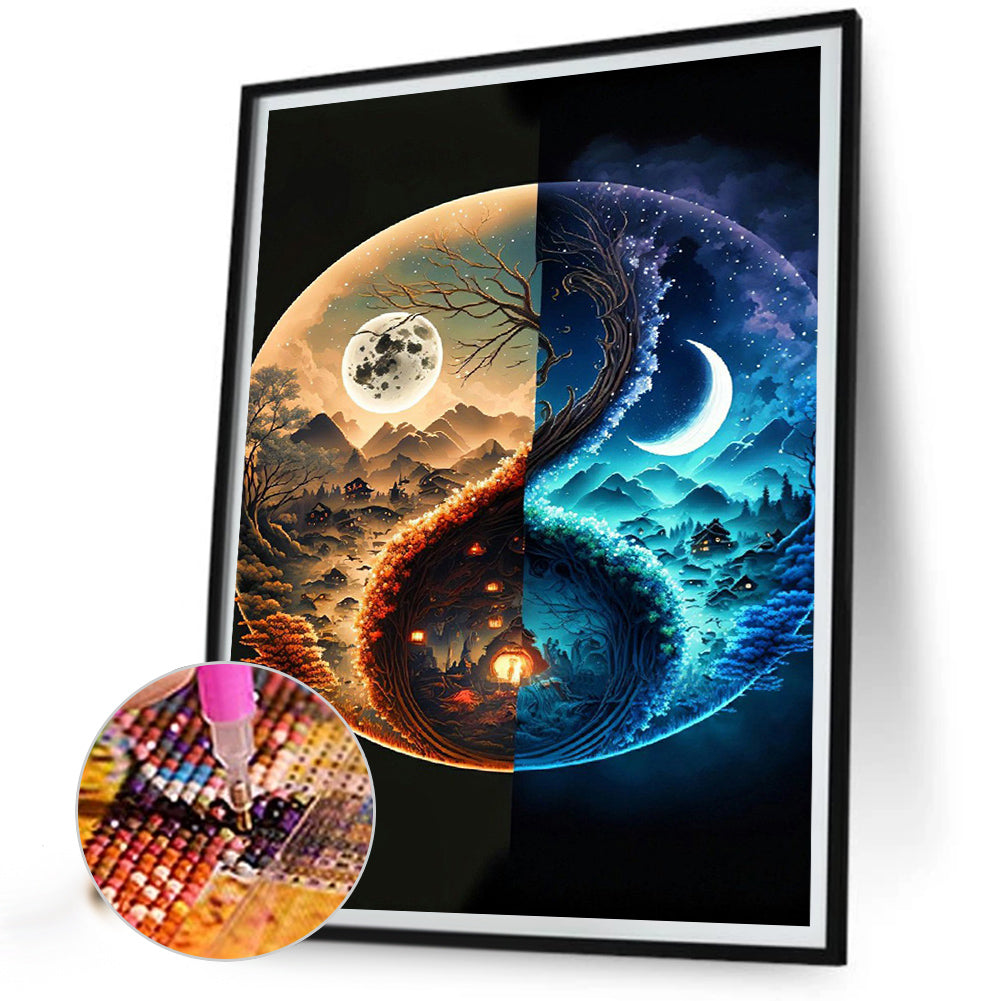 Yin And Yang Map Of Four Seasons In Mountains And Rivers - Full Round Drill Diamond Painting 30*40CM