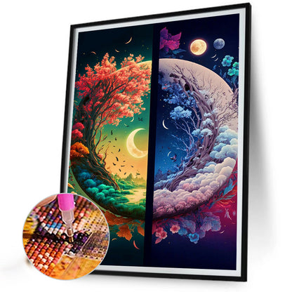 Yin And Yang Map Of Four Seasons In Mountains And Rivers - Full Round Drill Diamond Painting 30*40CM