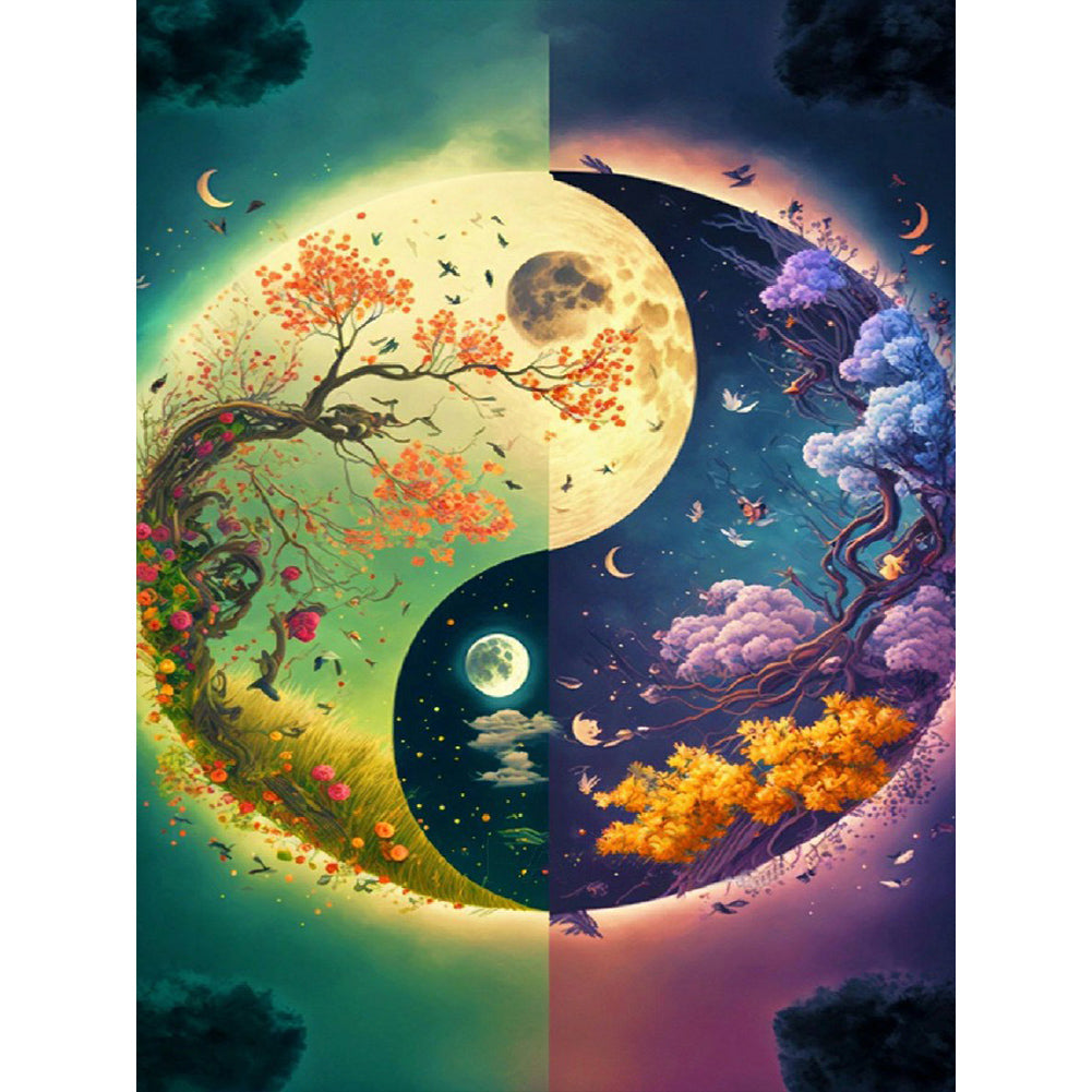 Yin And Yang Map Of Four Seasons In Mountains And Rivers - Full Round Drill Diamond Painting 30*40CM