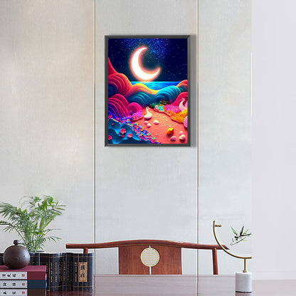 Colorful Beach Under The Moon - Full Round Drill Diamond Painting 30*40CM
