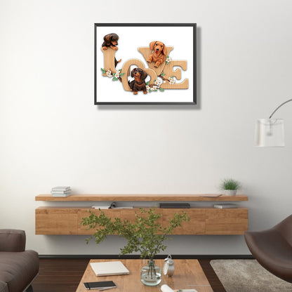 Love Puppy Calligraphy And Painting - Full Round Drill Diamond Painting 50*40CM