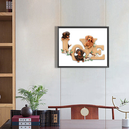 Love Puppy Calligraphy And Painting - Full Round Drill Diamond Painting 50*40CM