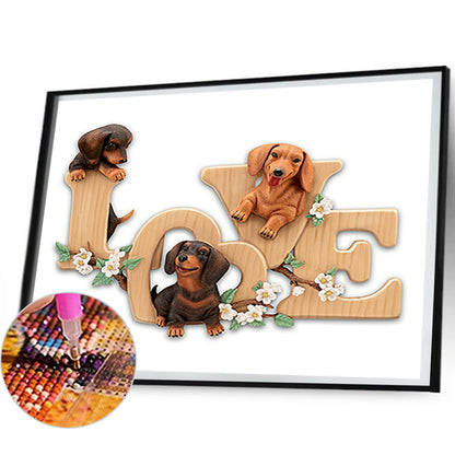 Love Puppy Calligraphy And Painting - Full Round Drill Diamond Painting 60*50CM