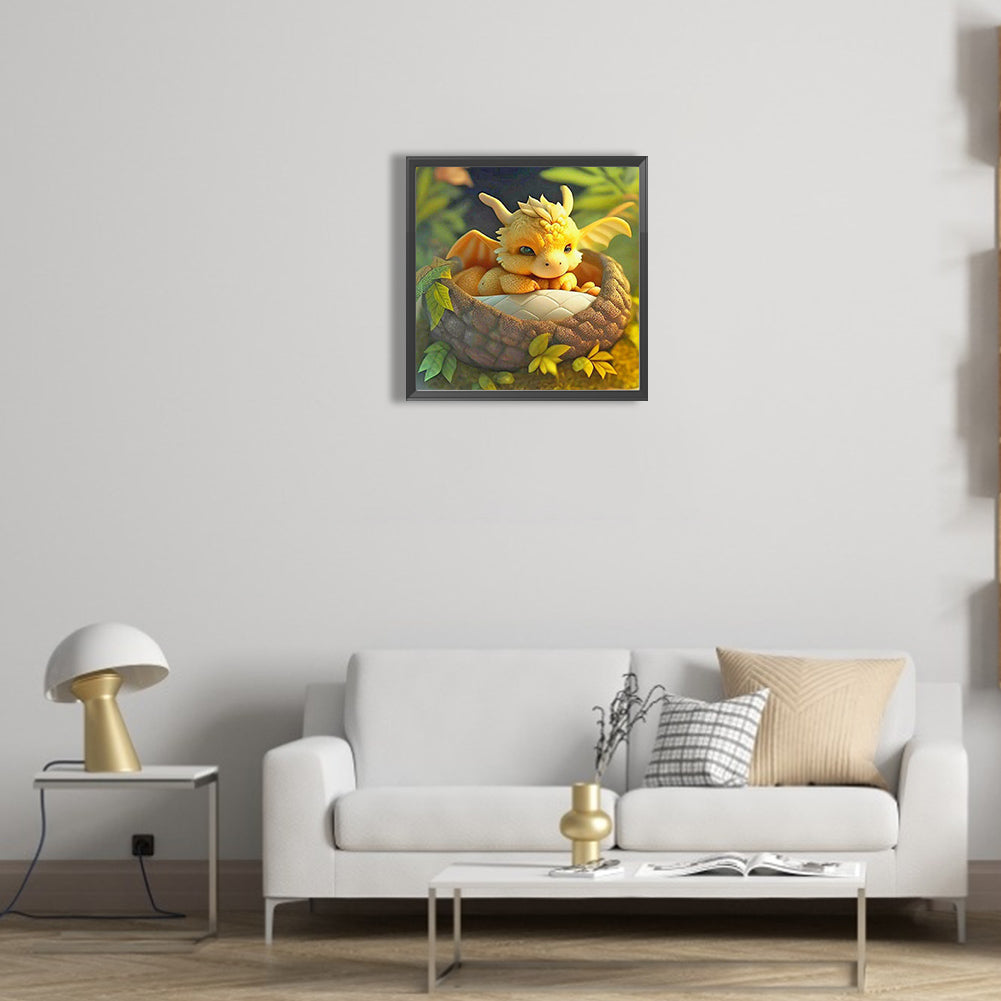 Just Woke Up Little Yellow Dinosaur - Full Round Drill Diamond Painting 30*30CM