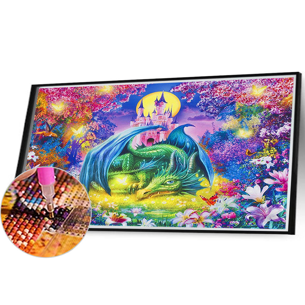 Dinosaurs In The Castle Garden - Full Round Drill Diamond Painting 40*30CM