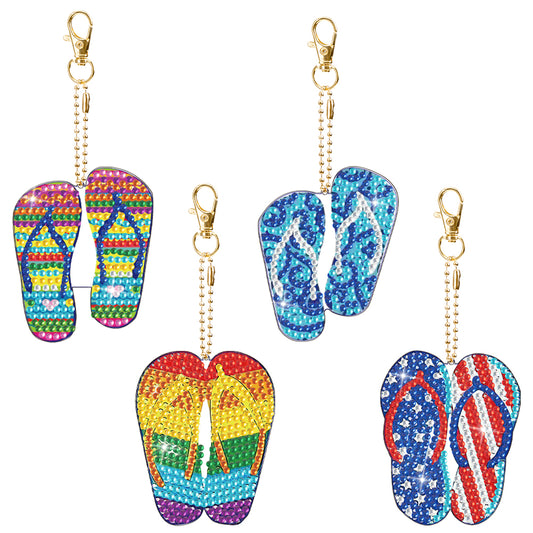 DIY Crystal Diamond Key Rings Handmade Slippers Double Sided Craft for Women Bag