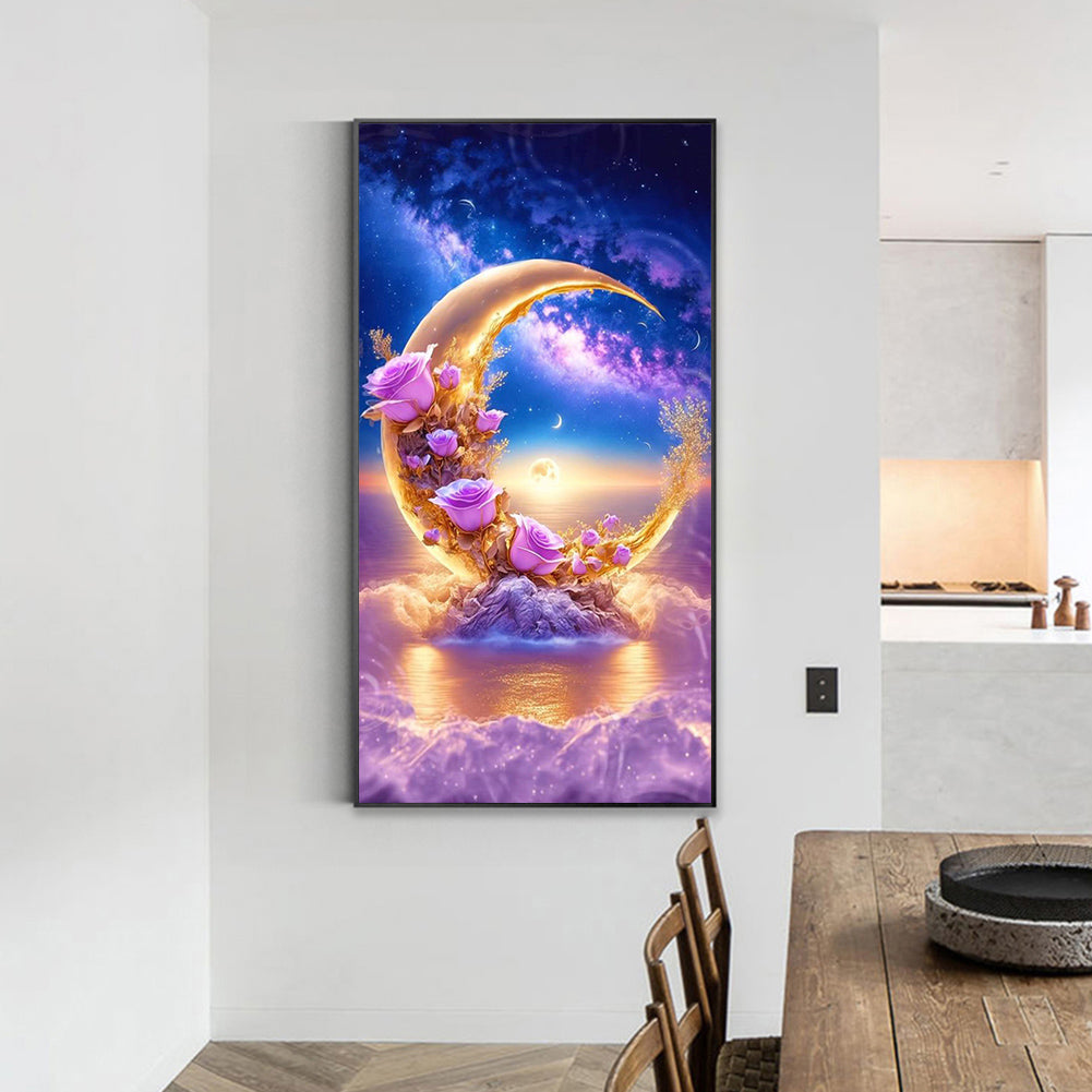 Sea Moon Rose - Full Square Drill Diamond Painting 40*70CM