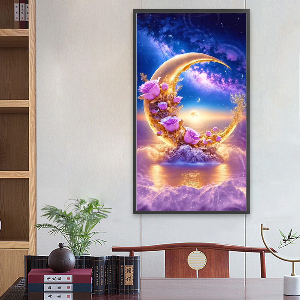 Sea Moon Rose - Full Square Drill Diamond Painting 40*70CM