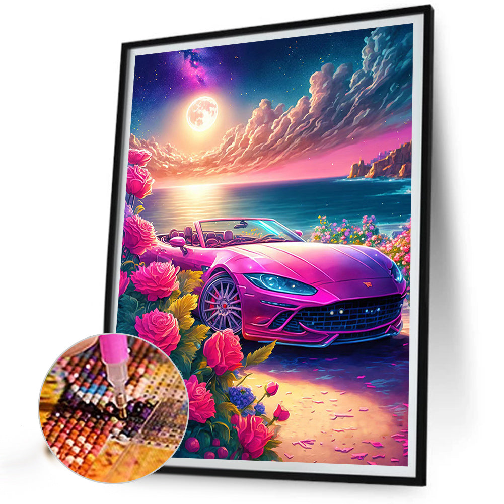 Pink Ocean Car - Full Round Drill Diamond Painting 30*40CM