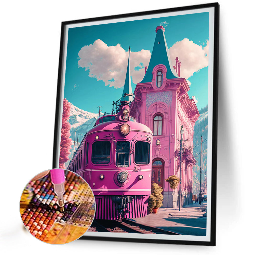 Pink Ocean Train - Full Round Drill Diamond Painting 30*40CM