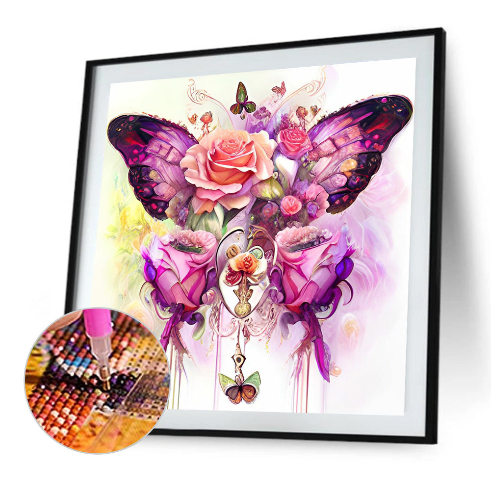 Flowers And Butterflies - Full Round Drill Diamond Painting 30*30CM