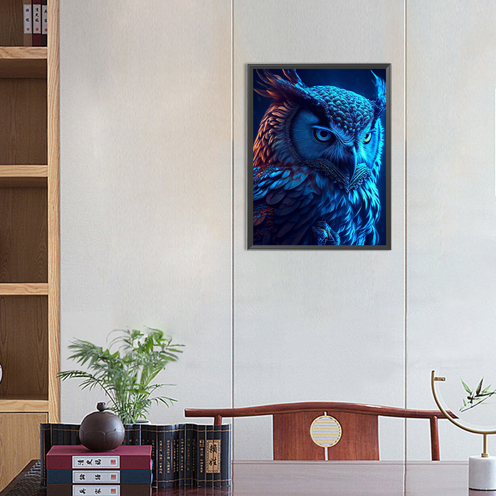 Blue Night Sky Owl - Full Round Drill Diamond Painting 30*40CM