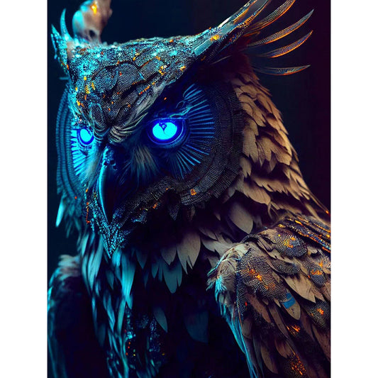 Blue Night Sky Owl - Full Round Drill Diamond Painting 30*40CM