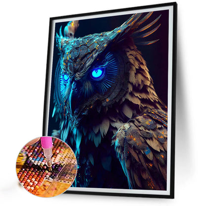 Blue Night Sky Owl - Full Round Drill Diamond Painting 30*40CM